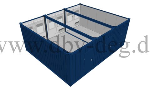 Containeranlage dreifach | Ansicht geöffnet von seitlich oben 